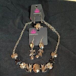 Paparazzi Hematite and Black Necklace Set